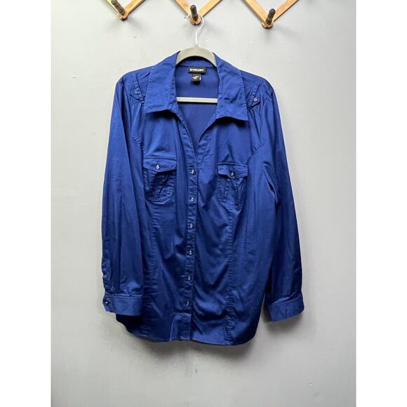 Set of TWO Lane Bryant Blouse Shirt Button Front Womens Size 24 Blue and Red - Picture 5 of 10